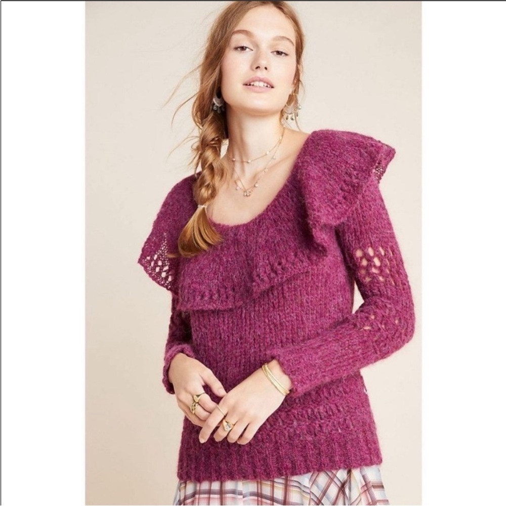 Anthropologie Gemma Alpaca Ruffled Sweater